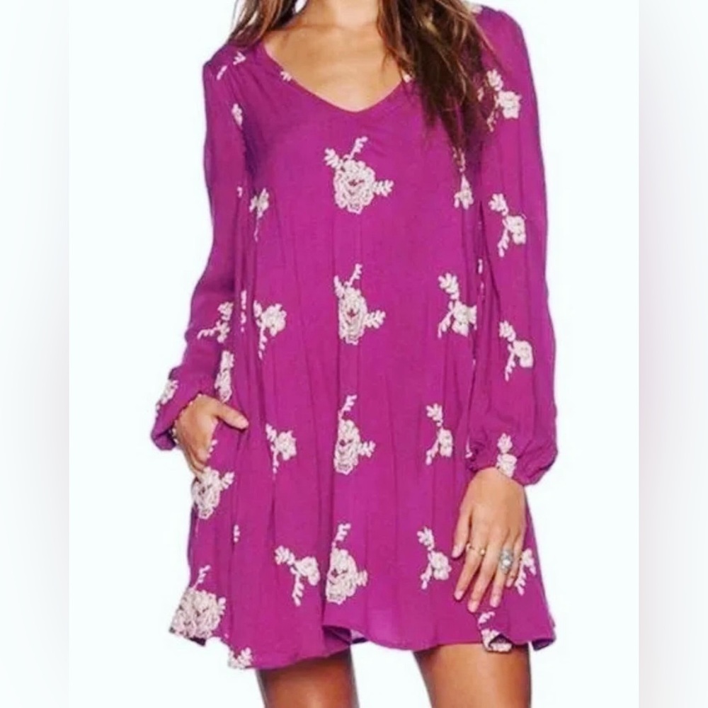 🌺 Free People Emma Embroidered Swing Mini Dress